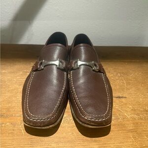 Salvatore Ferragamo Chocolate Leather Slip-Ons with Silver Accent